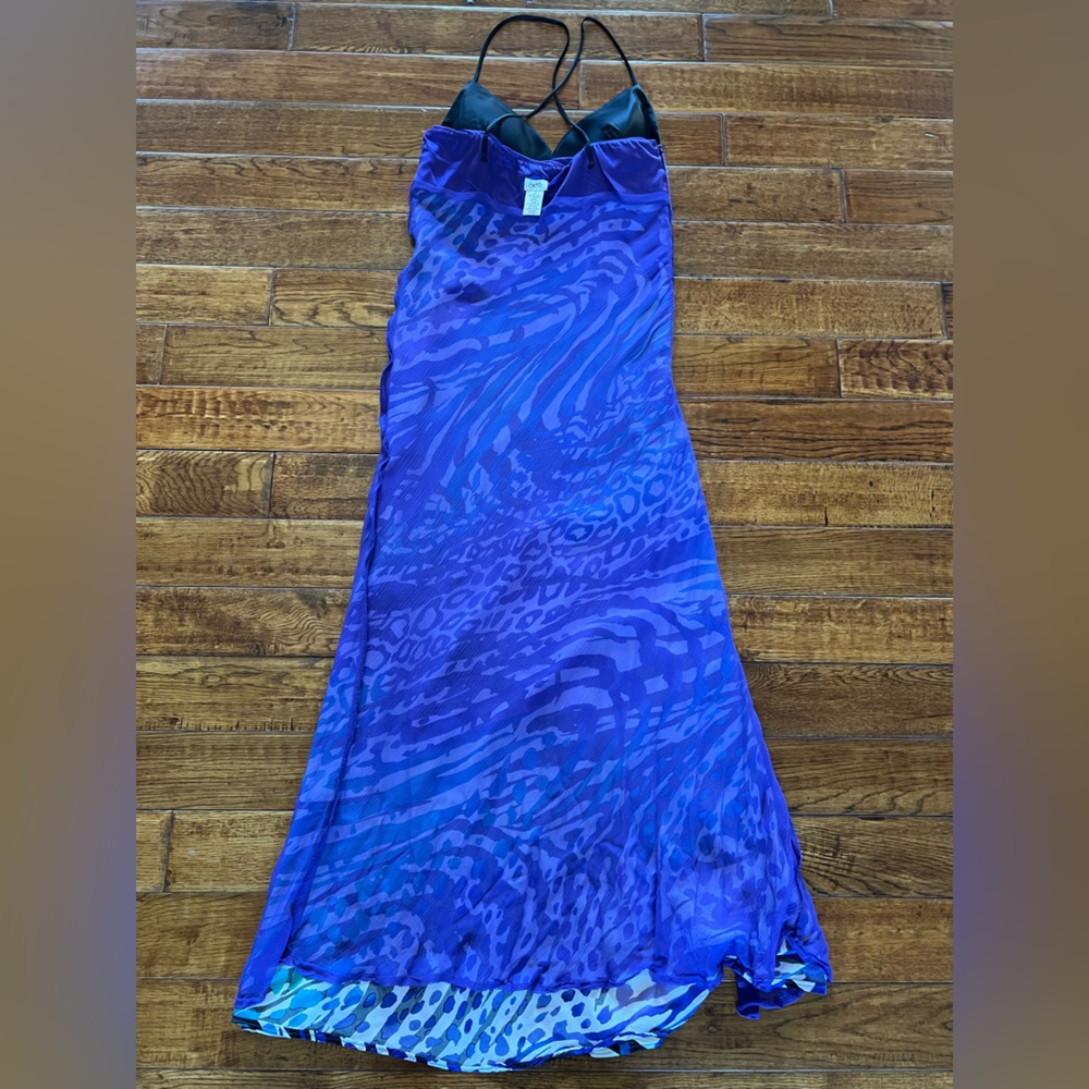 Cache Dress Maxi Satin Teal Abstract Print Purple Size 8 - Picture 15 of 16